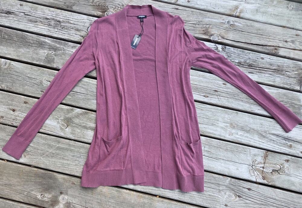 Express Cardigan Sweater Womens Small NWT Mauve Pink Open Front Long Pocket